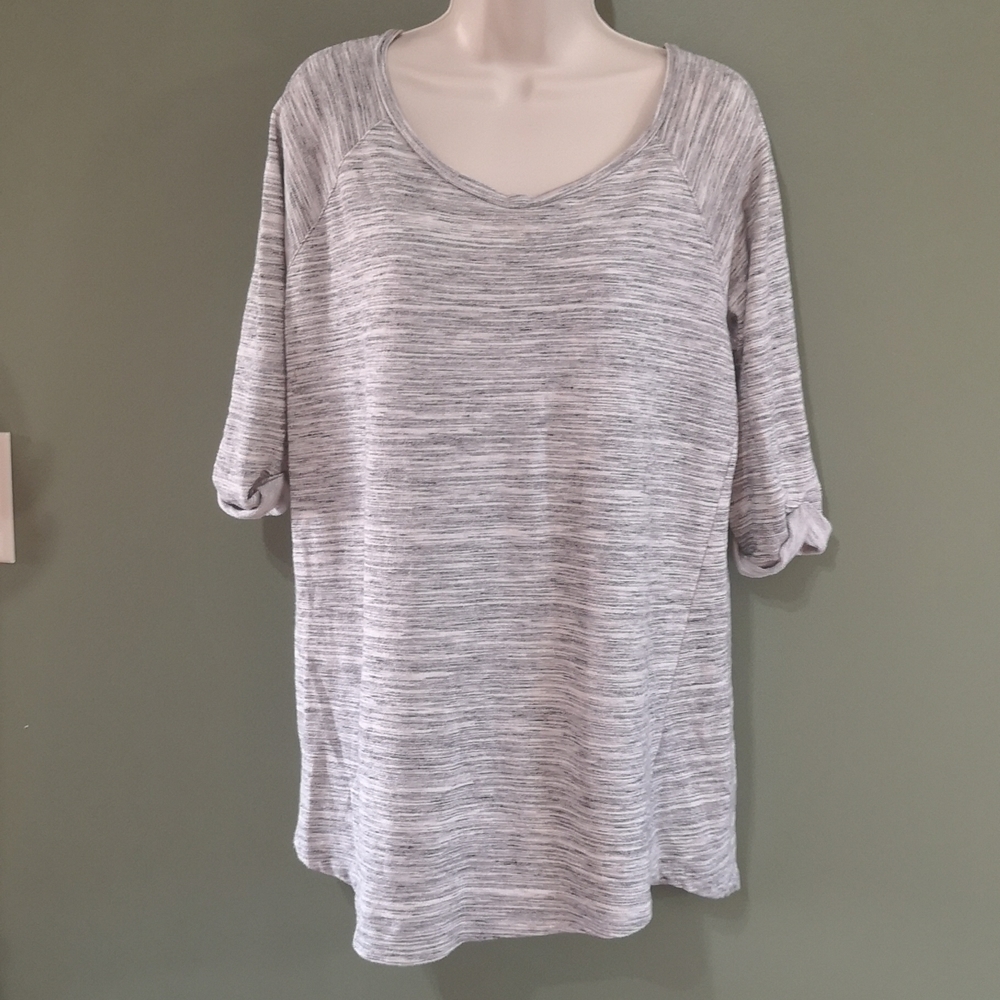 Cherish Silver Icing Tunic Length Grey Mix Roll Cuff Top Size L